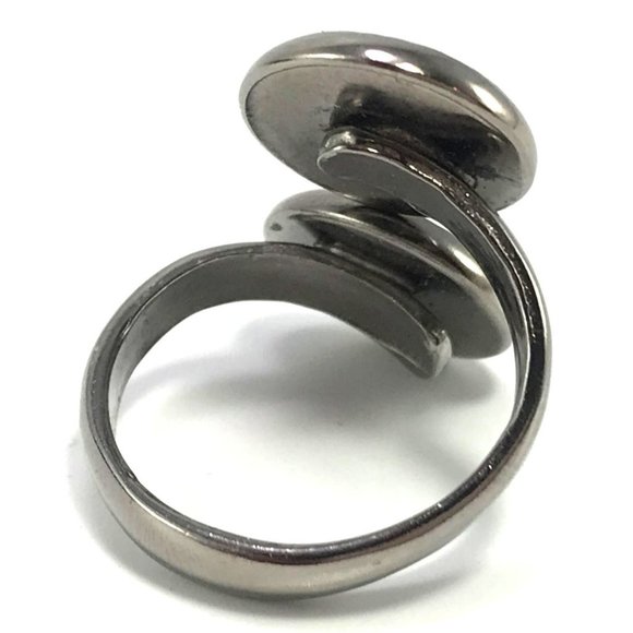 Silver Tone Leather Disc Statement Ring Adjustable Teal and Brown - Picture 5 of 6
